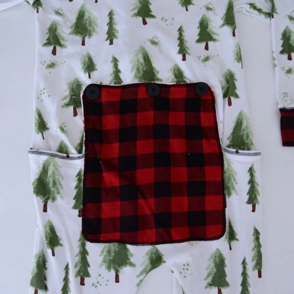 Lazy One White Green Red Pine Trees  w/ Back Flap Onezie Size Medium - Picture 16 of 16